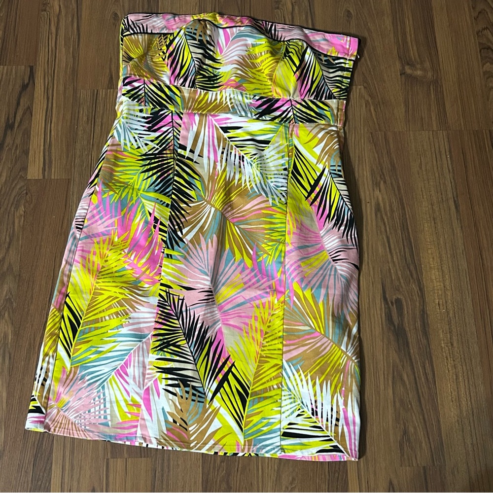 H&M Tropical Strapless Dress Palm Cocktail